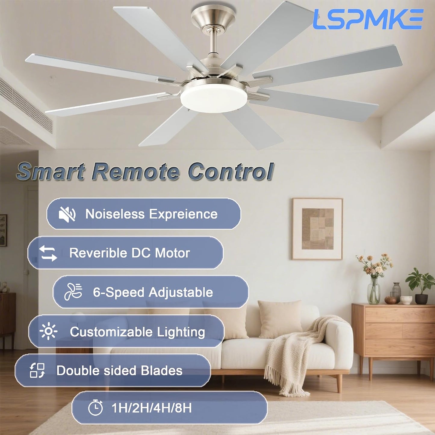 Ceiling Fan With Light & Remote Indoor/Outdoor Use 52 Inch Black White Brown Nickel LSP-100-Black LSP-100-White LSP-100-Brown LSP-100-Nickel