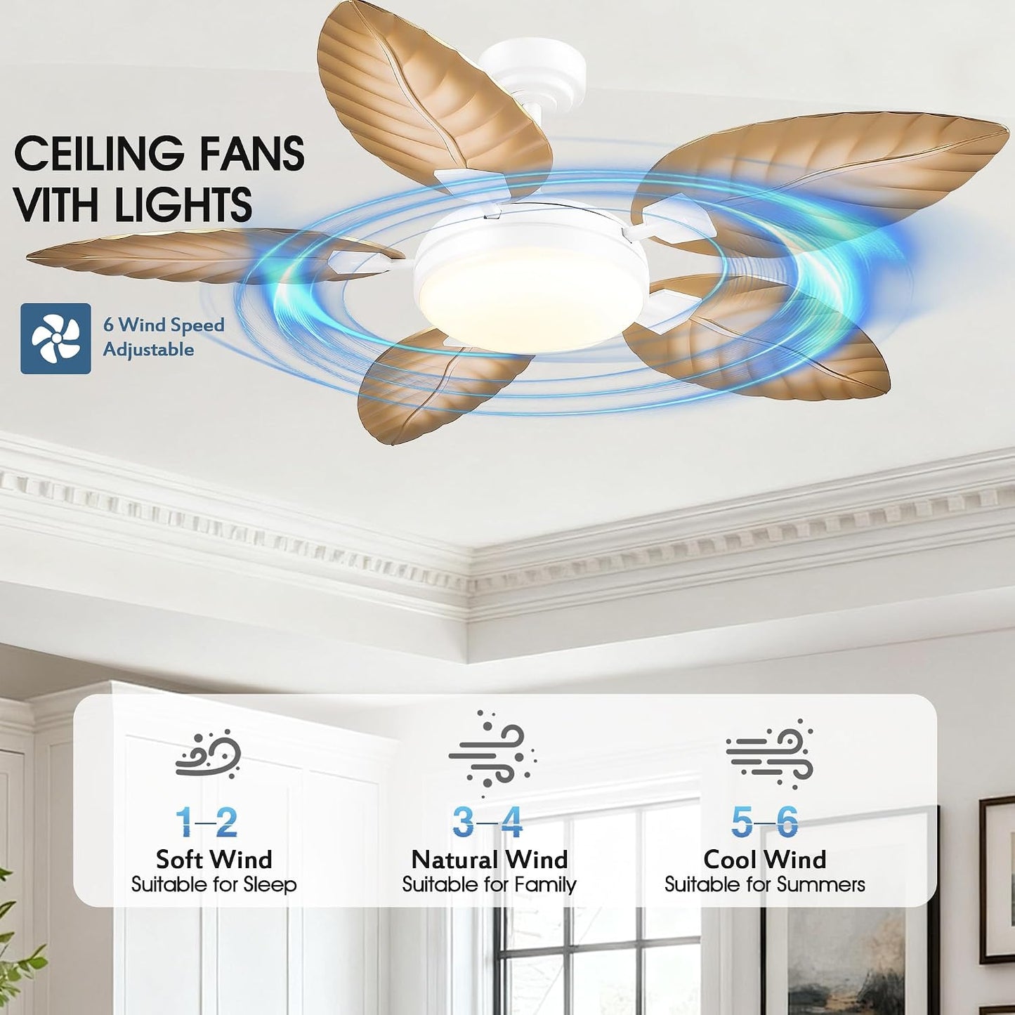 GJeg Tropical Ceiling Fans with Lights,52" Outdoor Palm Leaf Ceiling Fans 888-Black 52 888-White 52 888-Brown 52 888-Dark brown 52 888-Light brown 52