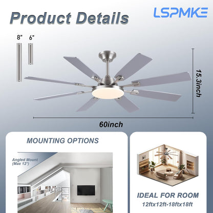 Ceiling Fan With Light & Remote Indoor/Outdoor Use 60 Inch RGB Brown