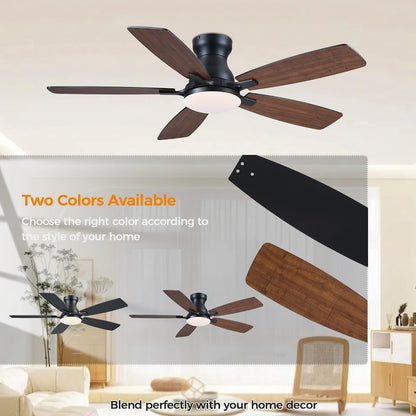 JSAITEE 46 Inch Low Profile Flush Mount Ceiling Fan with Lights, Black Brown WhiteJL-66-42-Brown JL-66-42-black JL-66-42-white