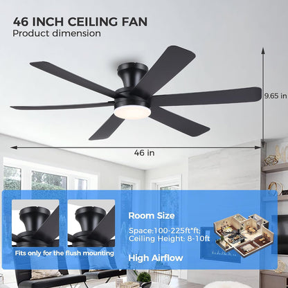 Ceiling Fans with Lights,46" Low Profile Ceiling Fan,Flush Mount 8891-Black 46 8891-White 46 8891-Brown 46