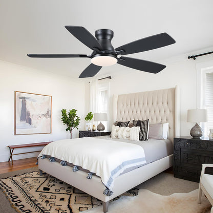 JSAITEE 46 Inch Low Profile Flush Mount Ceiling Fan with Lights, Black Brown WhiteJL-66-42-Brown JL-66-42-black JL-66-42-white