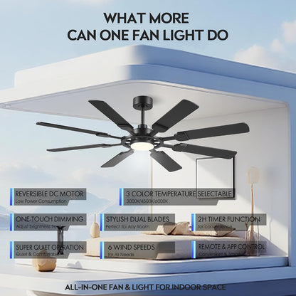 62" Ceiling Fan with Light - Modern White Low Profile Ceilings Fans Light08-Black-62In 08-White-62In 08-Brown-62In