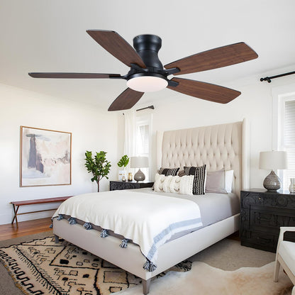 JSAITEE 46 Inch Low Profile Flush Mount Ceiling Fan with Lights, Black Brown WhiteJL-66-42-Brown JL-66-42-black JL-66-42-white