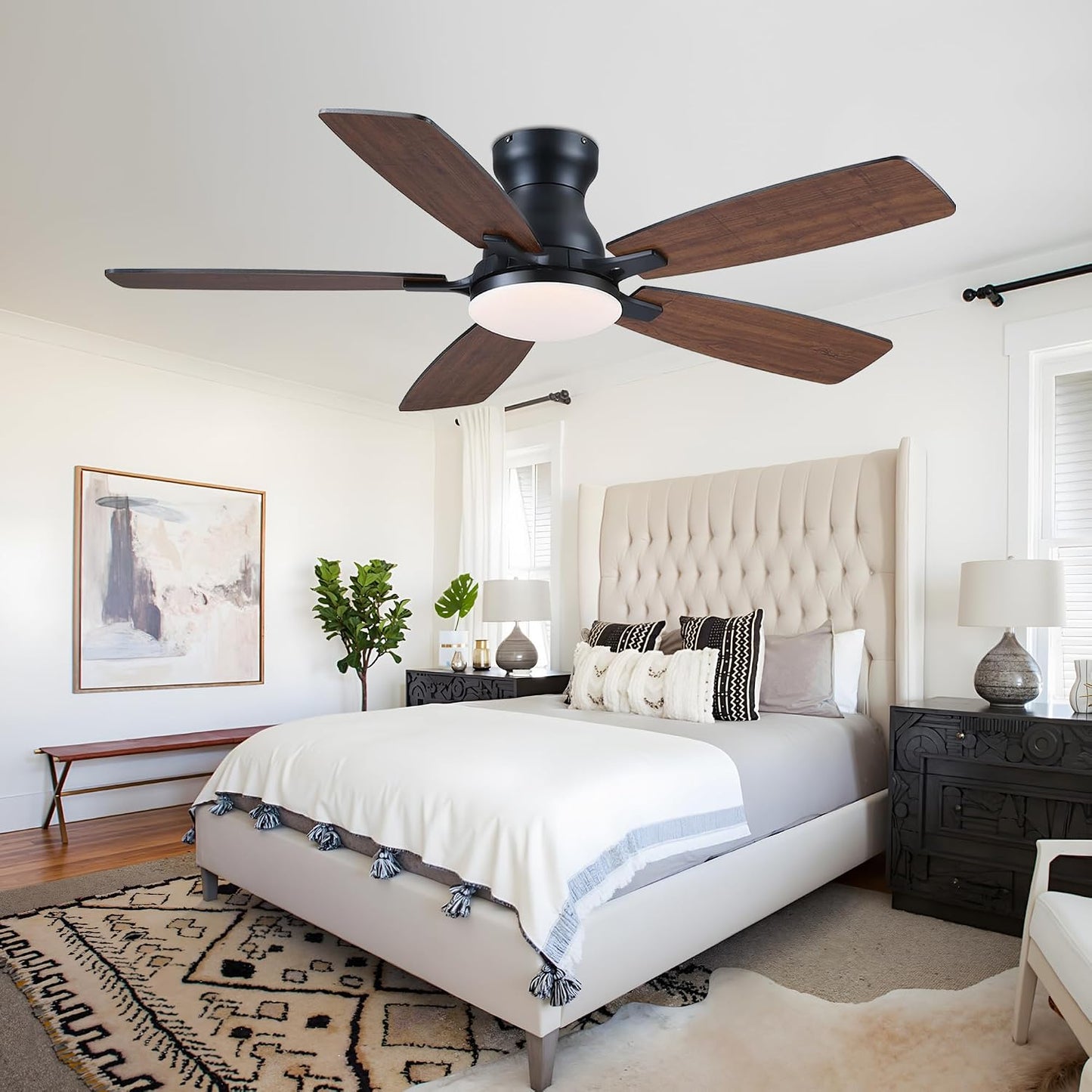 JSAITEE 46 Inch Low Profile Flush Mount Ceiling Fan with Lights, JL-66-46-black JL-66-46-White JL-66-46-brown