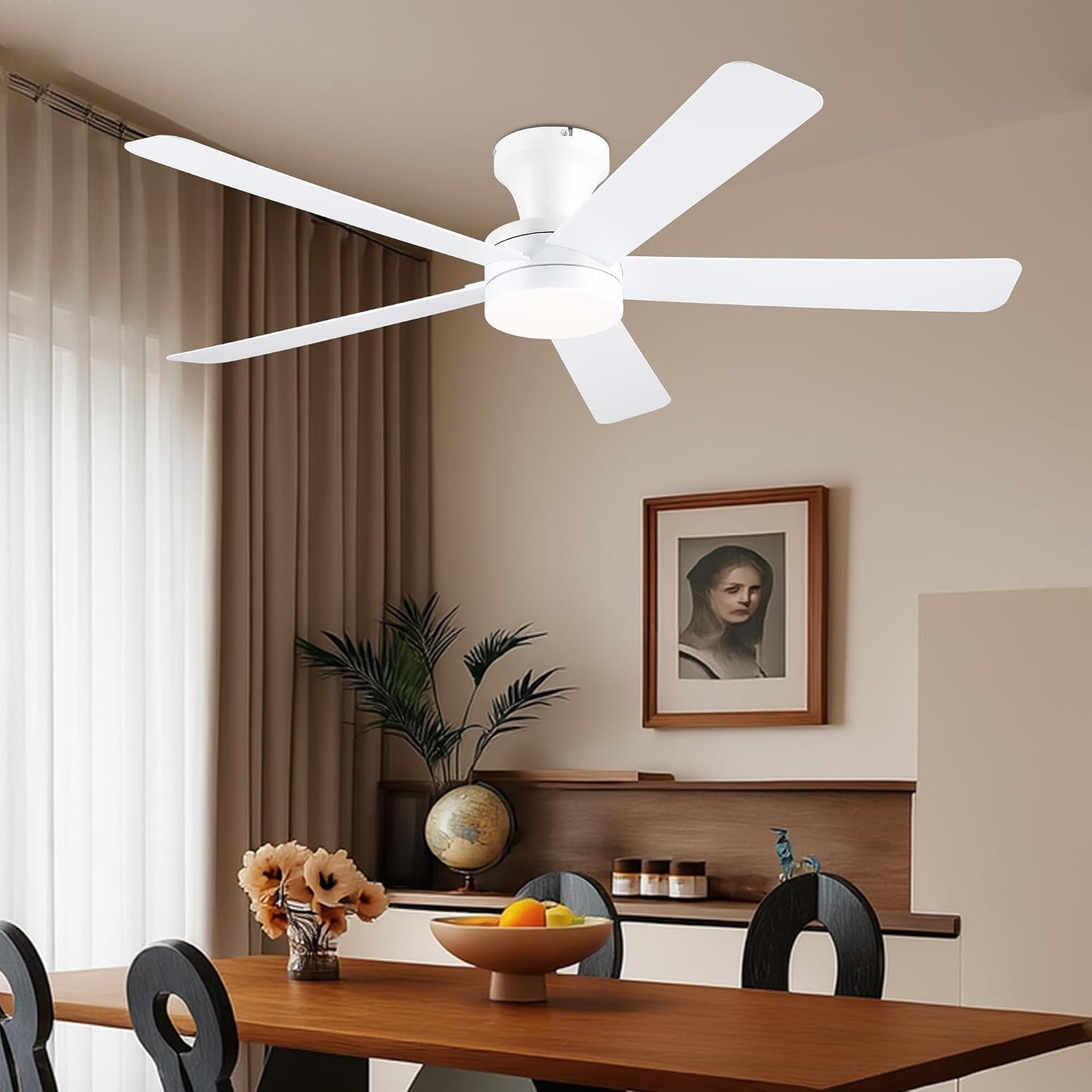 Ceiling Fans with Lights,46" Black Flush Mount Ceiling Fan Light with ABS Blades Reversible,3CCT Dimmable, Low Profile Fan Light for Indoor Modern Bedroom, Kitchen