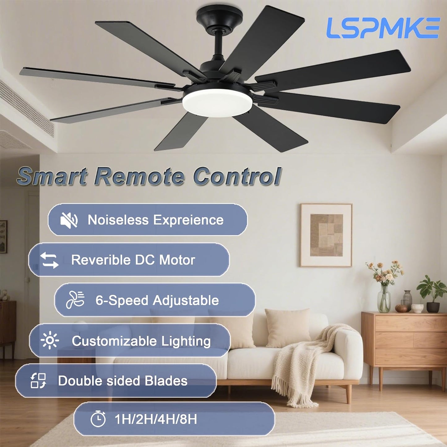 Ceiling Fan With Light & Remote Indoor/Outdoor Use 52 Inch Black White Brown Nickel LSP-100-Black LSP-100-White LSP-100-Brown LSP-100-Nickel