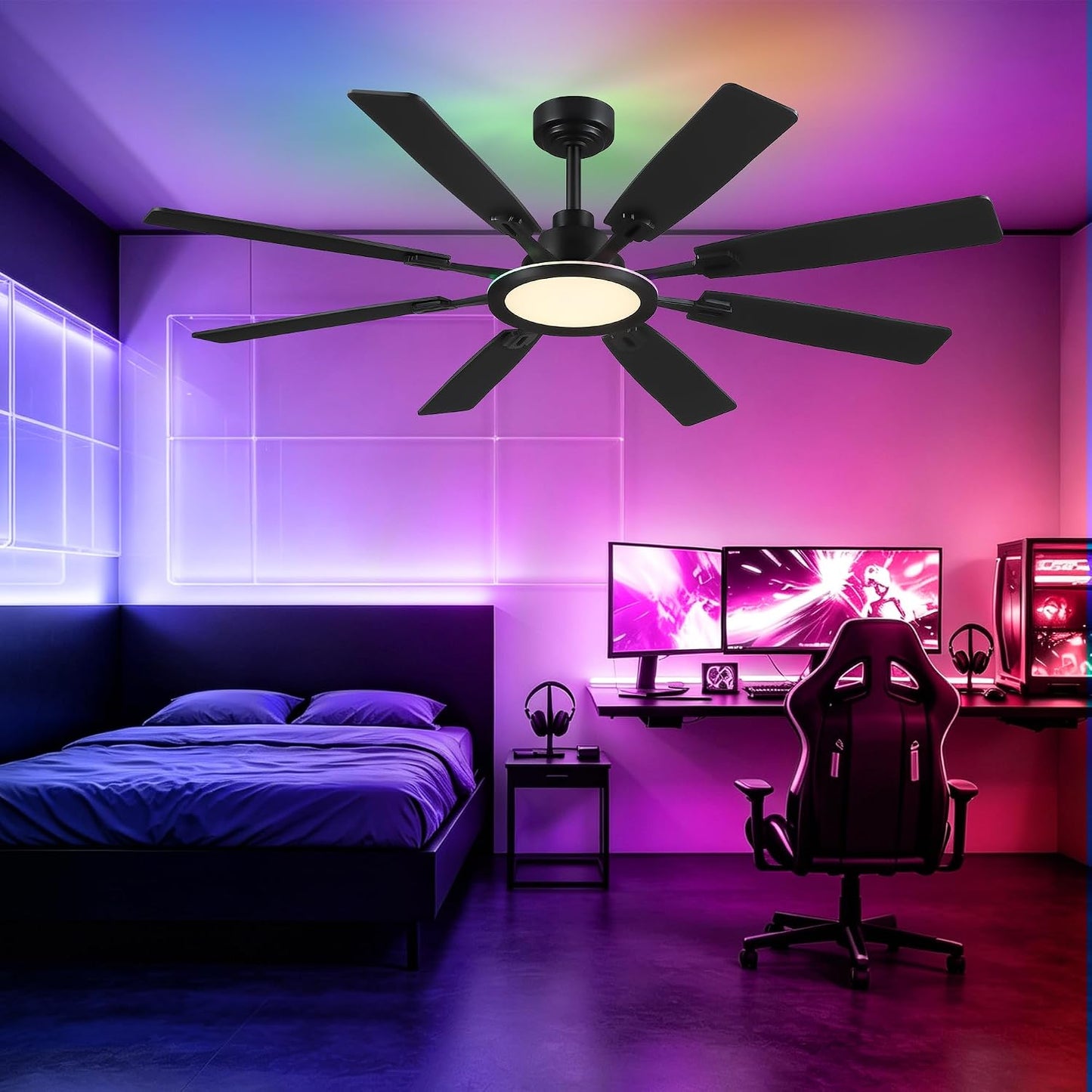 Ceiling Fan With Light & Remote Indoor/Outdoor Use 60 Inch RGB Brown