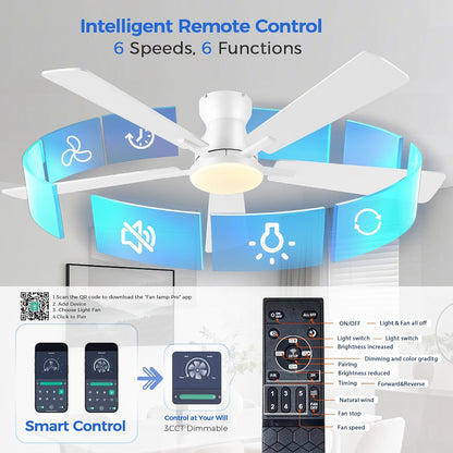 Ceiling Fans with Lights,52 Inch Low Profile Ceiling Fan with Light-Flush Mount Dimmable, Quiet DC Motor for Outdoor Patio,Garage,Bedroom Brown67-Black 52in 67-White 52in 67-Brown 52in 67-Nickel 52in