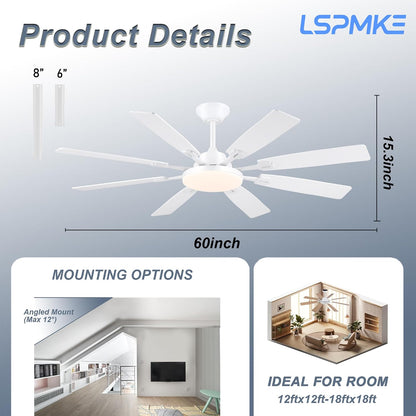 Ceiling Fan With Light & Remote Indoor/Outdoor Use 60 Inch RGB Brown