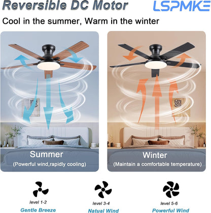 52" Ceiling Fan with Light, Remote Control, 3CCT Dimmable Noiseless DC Motor, Modern Indoor Lighting Fixture for Bedroom, Kitchen LSP-266-Black LSP-266-White LSP-266-Brown LSP-266-Nickel