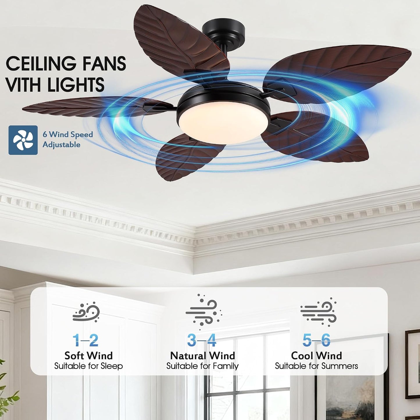 GJeg Tropical Ceiling Fans with Lights,52" Outdoor Palm Leaf Ceiling Fans 888-Black 52 888-White 52 888-Brown 52 888-Dark brown 52 888-Light brown 52