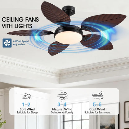 GJeg Tropical Ceiling Fans with Lights,52" Outdoor Palm Leaf Ceiling Fans 888-Black 52 888-White 52 888-Brown 52 888-Dark brown 52 888-Light brown 52