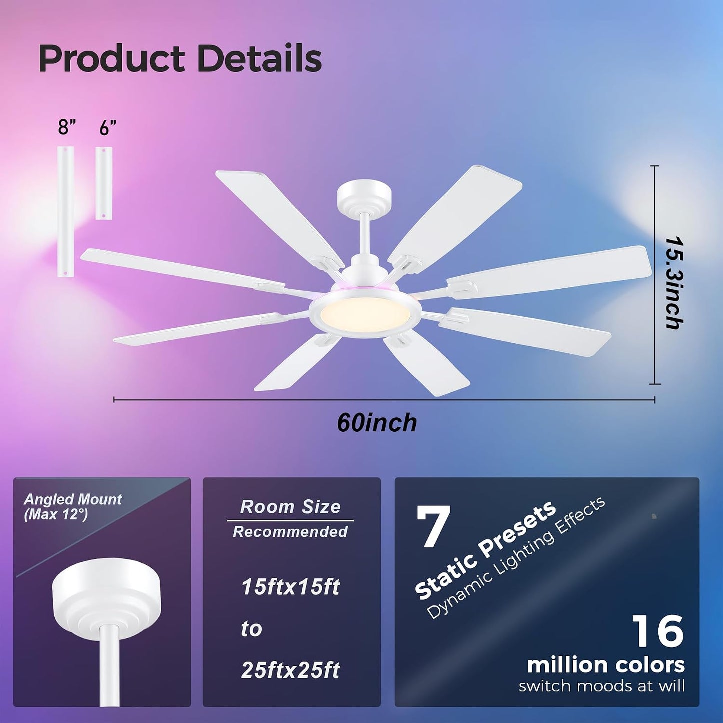 Ceiling Fan With Light & Remote Indoor/Outdoor Use 60 Inch RGB Brown