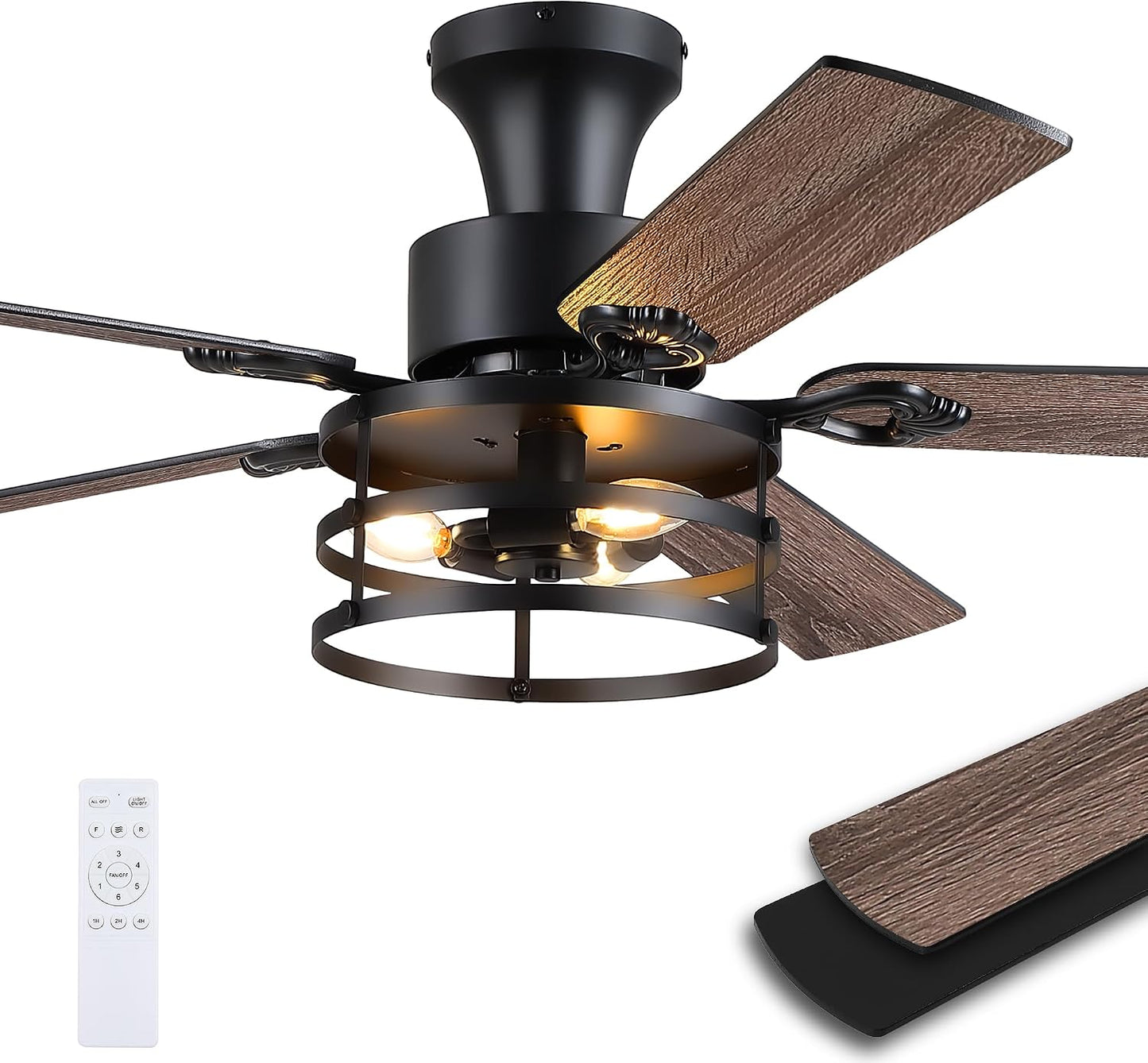 JSAITEE 52" Farmhouse Flush Mount Ceiling Fans with Lights, No Bulbs