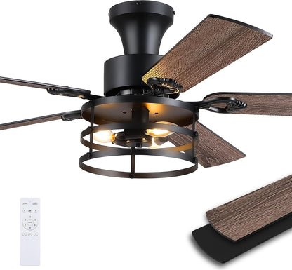 JSAITEE 52" Farmhouse Flush Mount Ceiling Fans with Lights, No Bulbs
