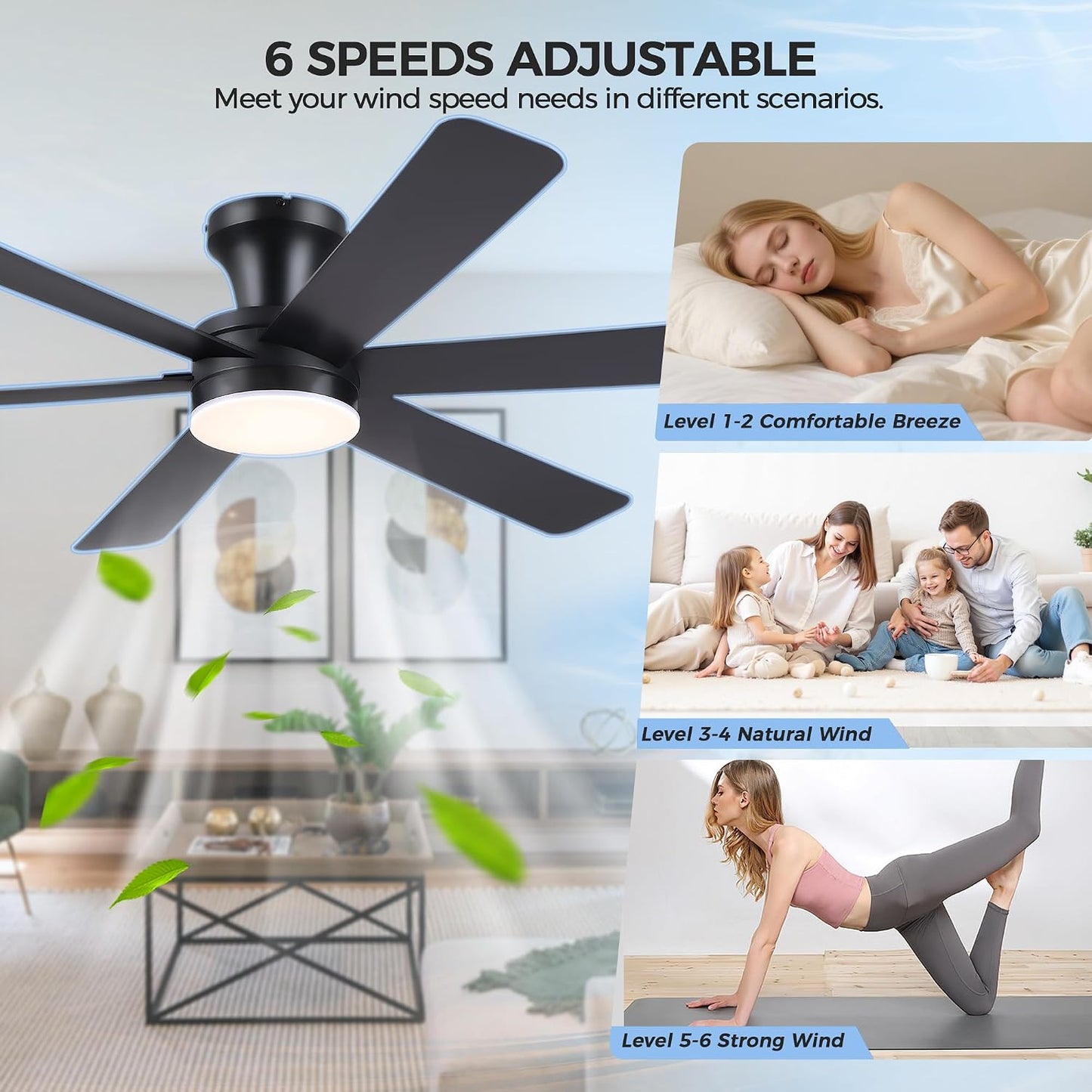 Ceiling Fans with Lights,46" Low Profile Ceiling Fan,Flush Mount 8891-Black 46 8891-White 46 8891-Brown 46