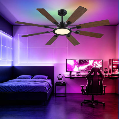 Ceiling Fan With Light & Remote Indoor/Outdoor Use 60 Inch RGB Brown