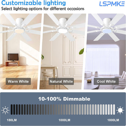 Ceiling Fans with Lights, 54 inch Low Profile Ceiling Fan with Light and Remote Control, Flush Mount Ceiling Fan for Bedroom, Living Room, Reversible, 3CCT, Dimmable, Noiseless DC Motor, Black White Brown