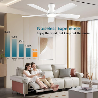 JSAITEE Ceiling Fans with Lights, 52 Inch Low Profile Ceiling Fan with Light and Remote Control, Flush Mount, DC Reversible Motor, Noiseless, White 6 Speeds Ceiling Fan for BedroomJL-66-Brown JL-66-nickle JL-66-white JL-66-black
