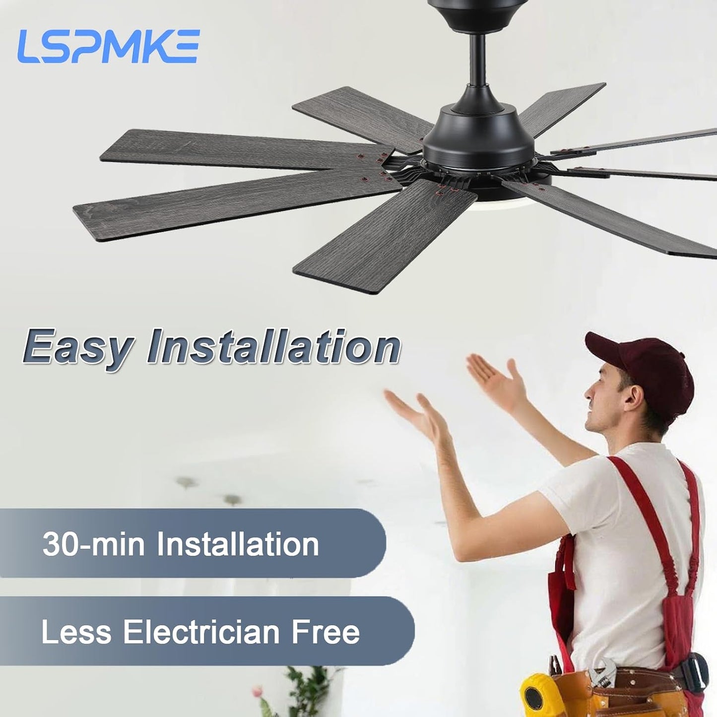 Ceiling Fan With Light & Remote Indoor/Outdoor Use 52 Inch Black White Brown Nickel LSP-100-Black LSP-100-White LSP-100-Brown LSP-100-Nickel