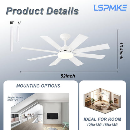 Ceiling Fan With Light & Remote Indoor/Outdoor Use 52 Inch Black White Brown Nickel LSP-100-Black LSP-100-White LSP-100-Brown LSP-100-Nickel