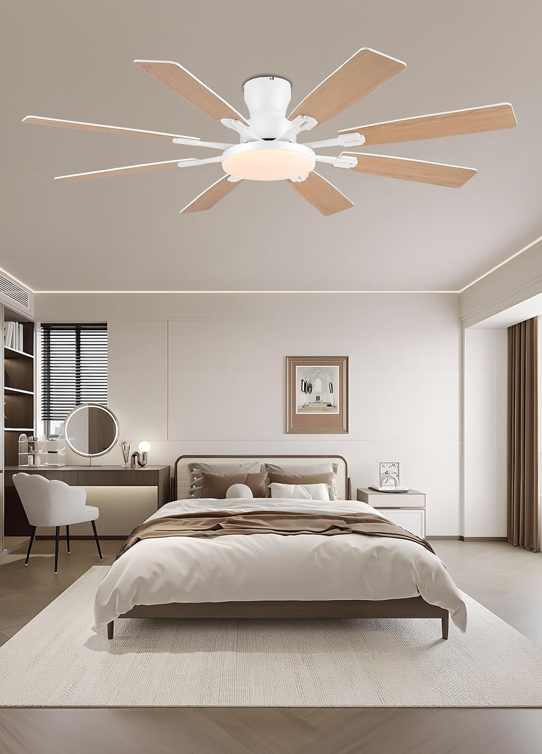 JSAITEE 60Inch Ceiling Fan with Lights Low Profile Flush Mount Brown RGB