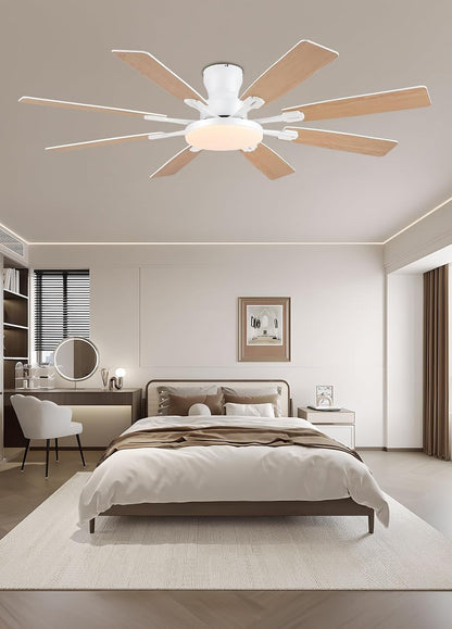 JSAITEE 60Inch Ceiling Fan with Lights Low Profile Flush Mount Brown RGB