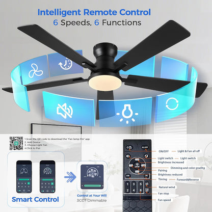 Ceiling Fans with Lights,52 Inch Low Profile Ceiling Fan with Light-Flush Mount Dimmable, Quiet DC Motor for Outdoor Patio,Garage,Bedroom Brown67-Black 52in 67-White 52in 67-Brown 52in 67-Nickel 52in