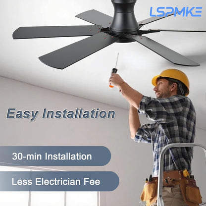 52 Inch Ceiling Fans with Lights, Low Profile Ceiling Fan with Light and Remote, Quite DC Motor,Flush Mount, 3CCT, Dimmable, Brown RGB Ceiling Fan for Bedroom, Living Room, Indoor/Outdoor Use