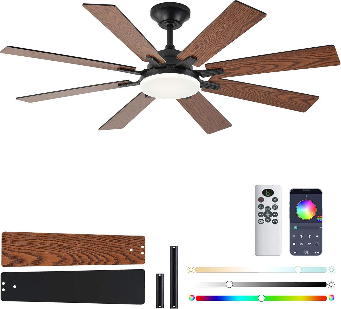 Ceiling Fan With Light & Remote Indoor/Outdoor Use 52 Inch Black White Brown Nickel LSP-100-Black LSP-100-White LSP-100-Brown LSP-100-Nickel