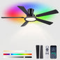 Ceiling Fans with Lights - 52in Flush Mount Ceiling Fan with RGB Dimmable, 3CCT 6 Wind Speeds and Reversible Quiet Motor, Low Profile RGB Fan Light for Modern Indoor, Party 8886-Black 8886-White 8886-Brown 8886-Nickel