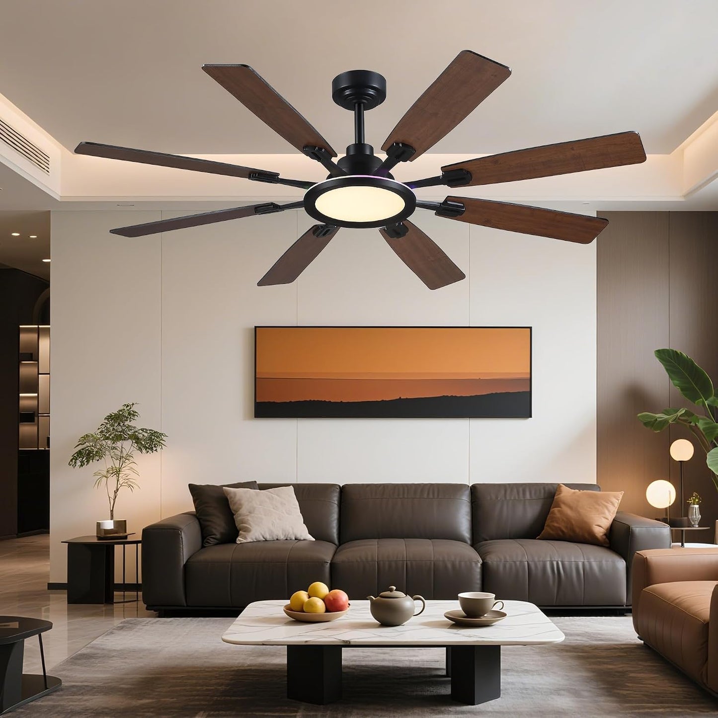 Ceiling Fan With Light & Remote Indoor/Outdoor Use 60 Inch RGB Brown