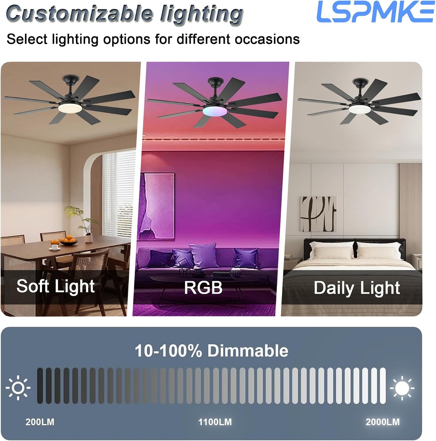 Ceiling Fan With Light & Remote Indoor/Outdoor Use 52 Inch Black White Brown Nickel LSP-100-Black LSP-100-White LSP-100-Brown LSP-100-Nickel