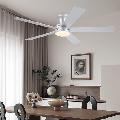 Ceiling Fans with Lights,46" Black Flush Mount Ceiling Fan Light with ABS Blades Reversible,3CCT Dimmable, Low Profile Fan Light for Indoor Modern Bedroom, Kitchen