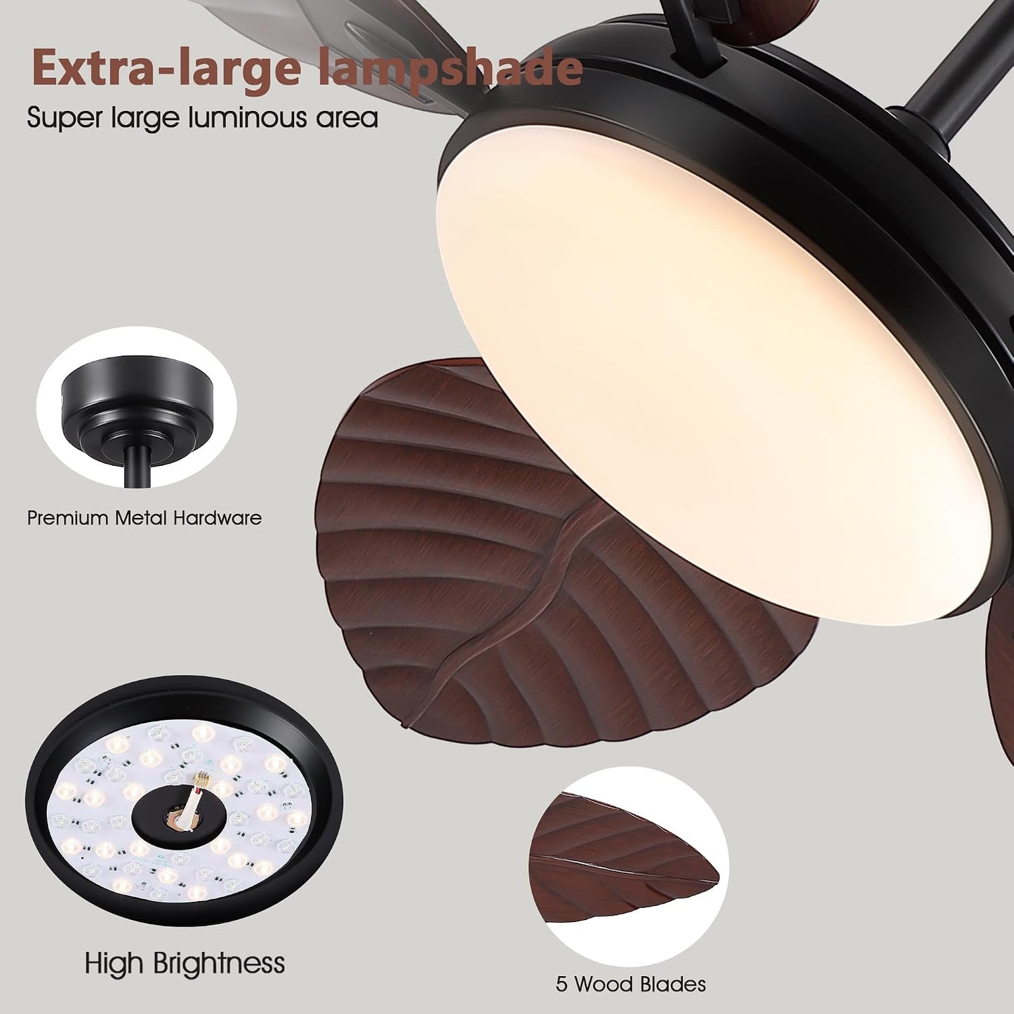 GJeg Tropical Ceiling Fans with Lights,52" Outdoor Palm Leaf Ceiling Fans 888-Black 52 888-White 52 888-Brown 52 888-Dark brown 52 888-Light brown 52