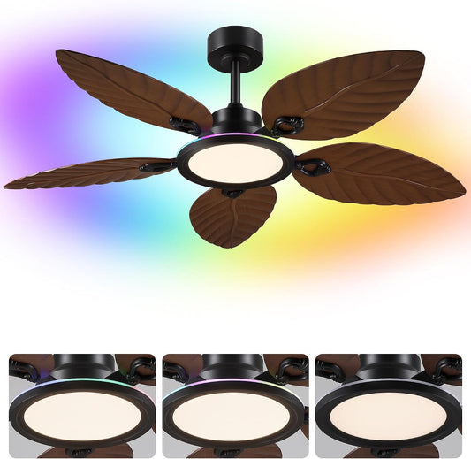 Ceiling Fans with Lights,Tropical Outdoor Palm Leaf Ceiling Fans