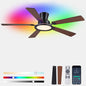 Ceiling Fans with Lights - 52in Flush Mount Ceiling Fan with RGB Dimmable, 3CCT 6 Wind Speeds and Reversible Quiet Motor, Low Profile RGB Fan Light for Modern Indoor, Party 8886-Black 8886-White 8886-Brown 8886-Nickel