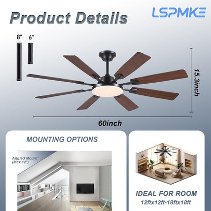 Ceiling Fan With Light & Remote Indoor/Outdoor Use 60 Inch RGB Brown