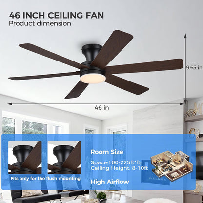 Ceiling Fans with Lights,46" Low Profile Ceiling Fan,Flush Mount 8891-Black 46 8891-White 46 8891-Brown 46