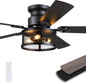 JSAITEE 52" Farmhouse Flush Mount Ceiling Fans with Lights, No Bulbs