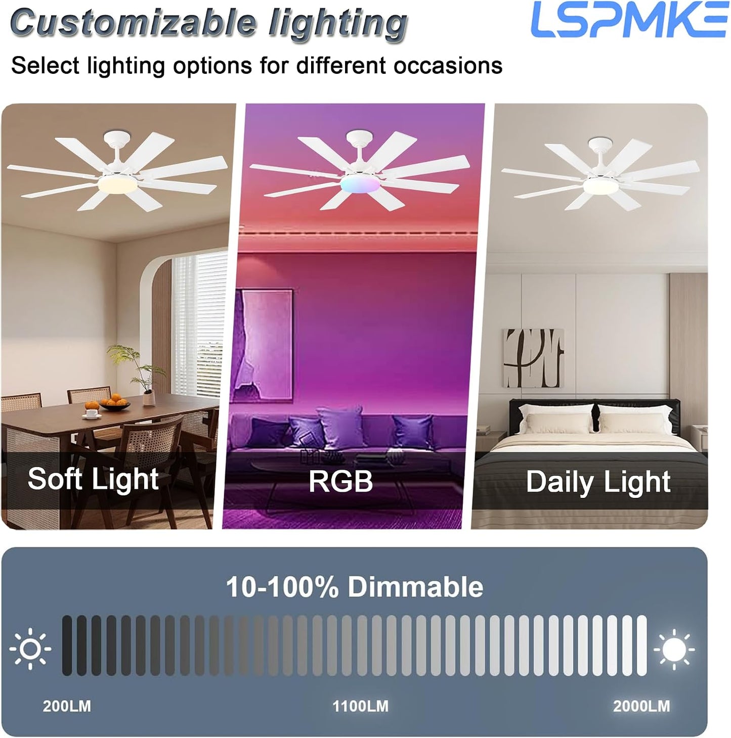 Ceiling Fan With Light & Remote Indoor/Outdoor Use 52 Inch Black White Brown Nickel LSP-100-Black LSP-100-White LSP-100-Brown LSP-100-Nickel