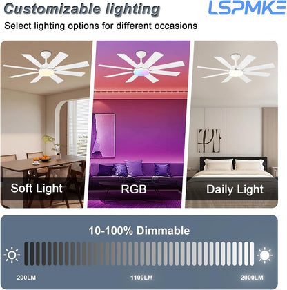 Ceiling Fan With Light & Remote Indoor/Outdoor Use 52 Inch Black White Brown Nickel LSP-100-Black LSP-100-White LSP-100-Brown LSP-100-Nickel