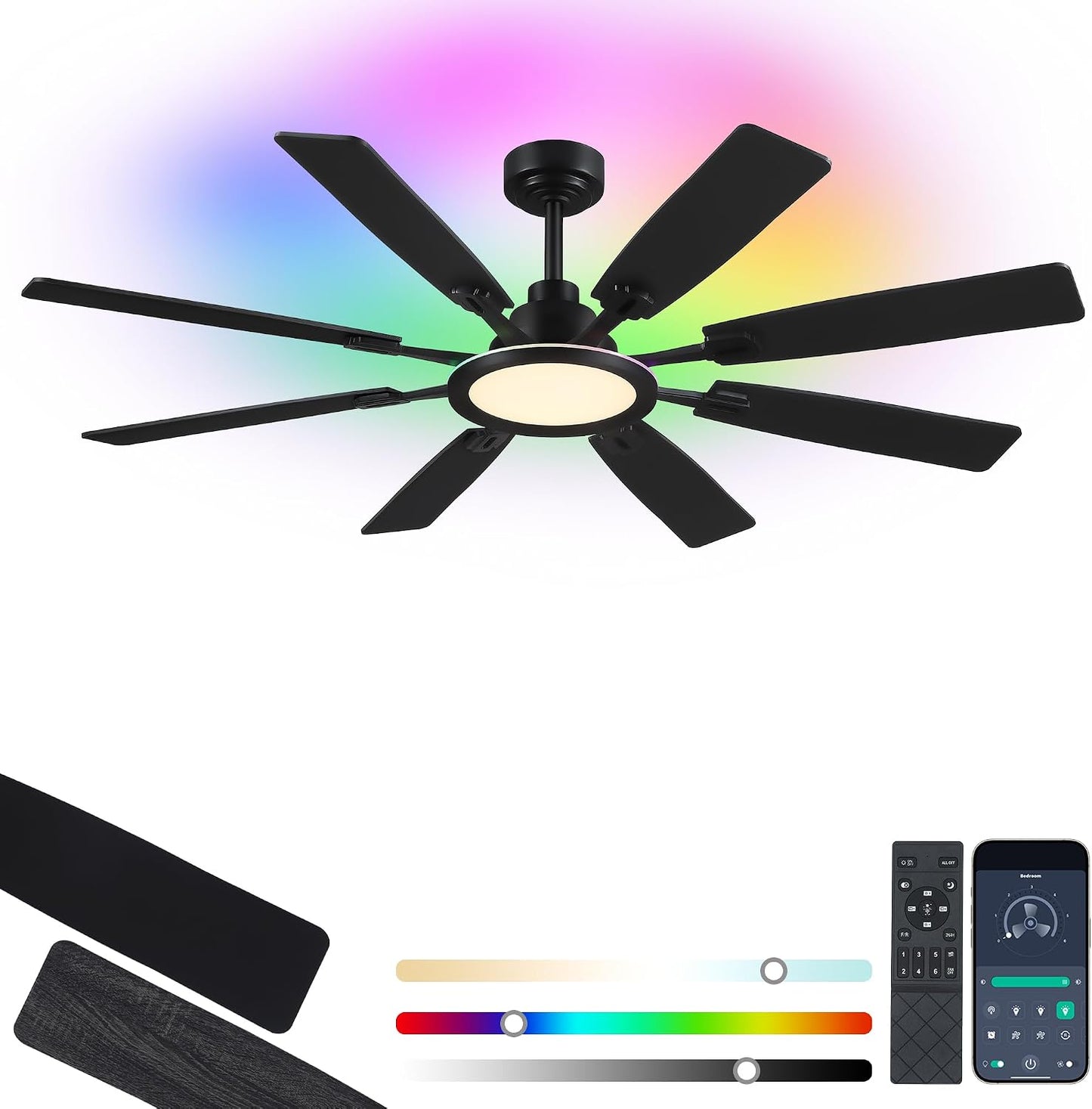 Ceiling Fan With Light & Remote Indoor/Outdoor Use 60 Inch RGB Brown