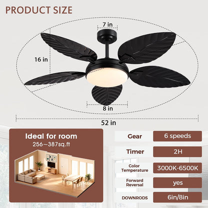 GJeg Tropical Ceiling Fans with Lights,52" Outdoor Palm Leaf Ceiling Fans 888-Black 52 888-White 52 888-Brown 52 888-Dark brown 52 888-Light brown 52