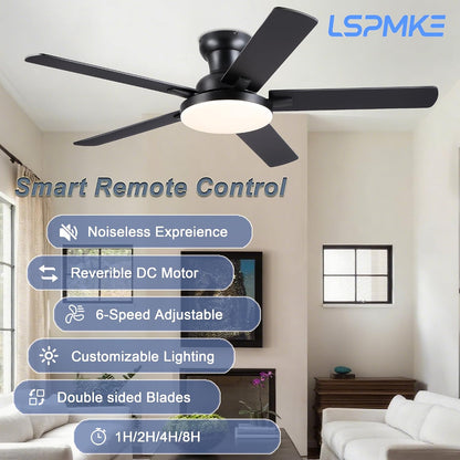 52" Ceiling Fan with Light, Remote Control, 3CCT Dimmable Noiseless DC Motor, Modern Indoor Lighting Fixture for Bedroom, Kitchen LSP-266-Black LSP-266-White LSP-266-Brown LSP-266-Nickel