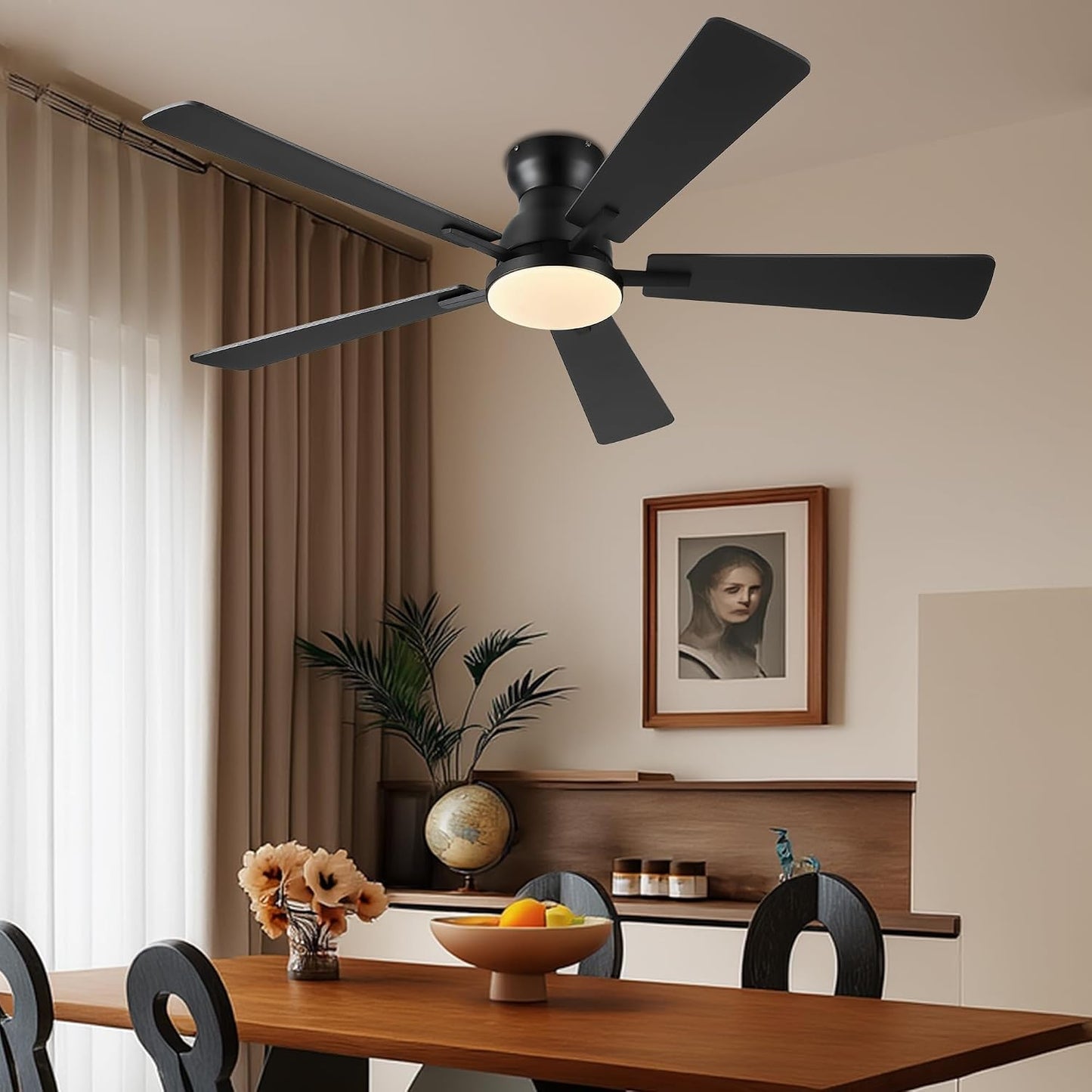 Ceiling Fans with Lights,52 Inch Low Profile Ceiling Fan with Light-Flush Mount Dimmable, Quiet DC Motor for Outdoor Patio,Garage,Bedroom Brown67-Black 52in 67-White 52in 67-Brown 52in 67-Nickel 52in