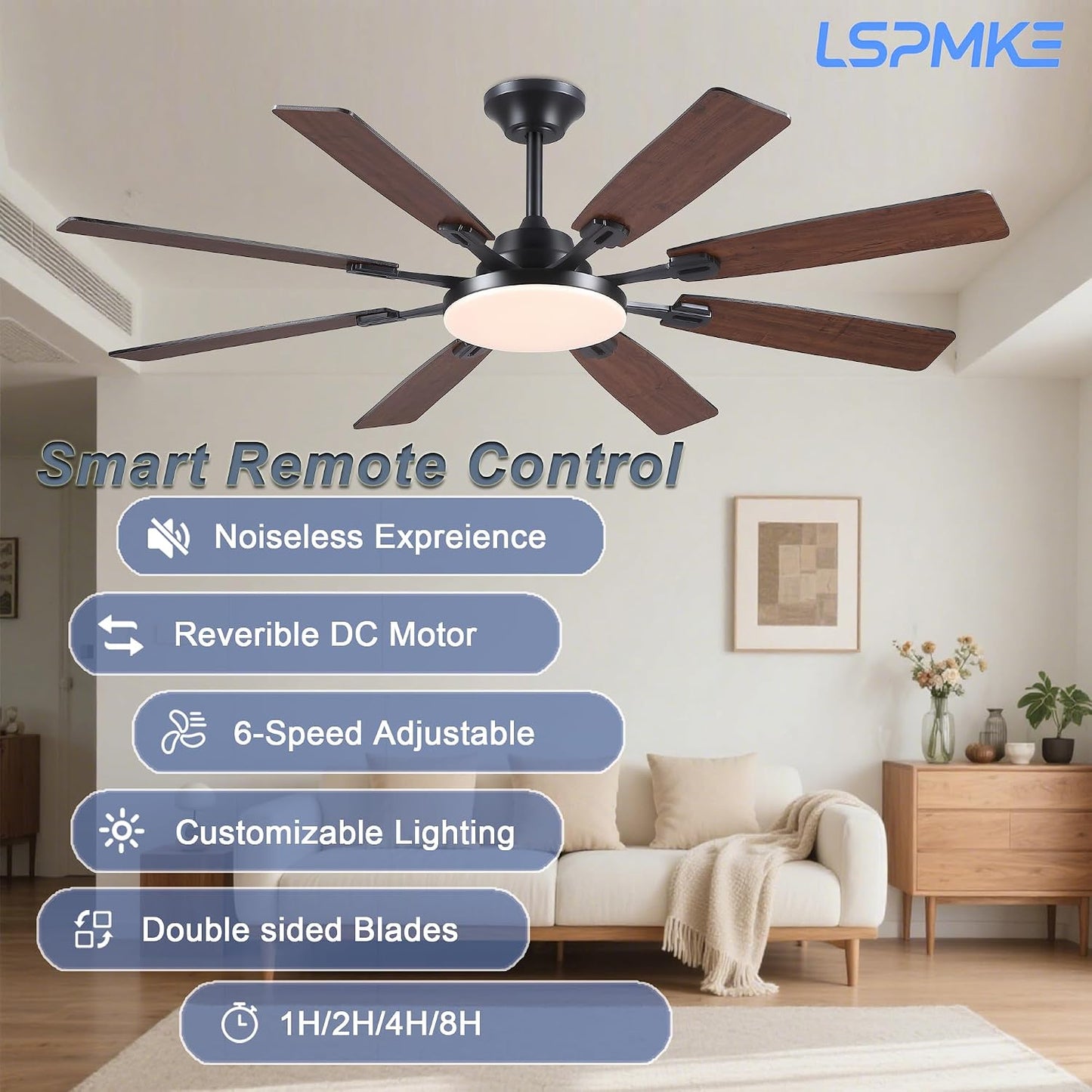 Ceiling Fan With Light & Remote Indoor/Outdoor Use 60 Inch RGB Brown