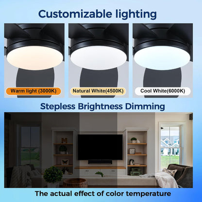 SAITEE 48" Ceiling Fans with Lights Low Profile - Flush Mount Ceiling Fan with Light and Remote, 6 Wind Speeds Reversible, Quiet, 3CCT Dimmable, Fan Light for Modern Indoor, Bedroom, Kitchen,JL68-48-Black JL068-48-white JL68-48-Brwon JL68-48-Nickle