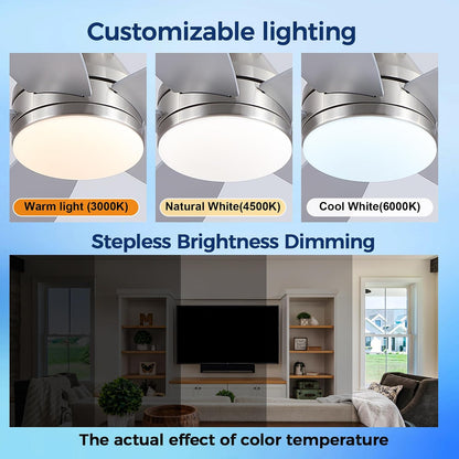 SAITEE 48" Ceiling Fans with Lights Low Profile - Flush Mount Ceiling Fan with Light and Remote, 6 Wind Speeds Reversible, Quiet, 3CCT Dimmable, Fan Light for Modern Indoor, Bedroom, Kitchen,JL68-48-Black JL068-48-white JL68-48-Brwon JL68-48-Nickle
